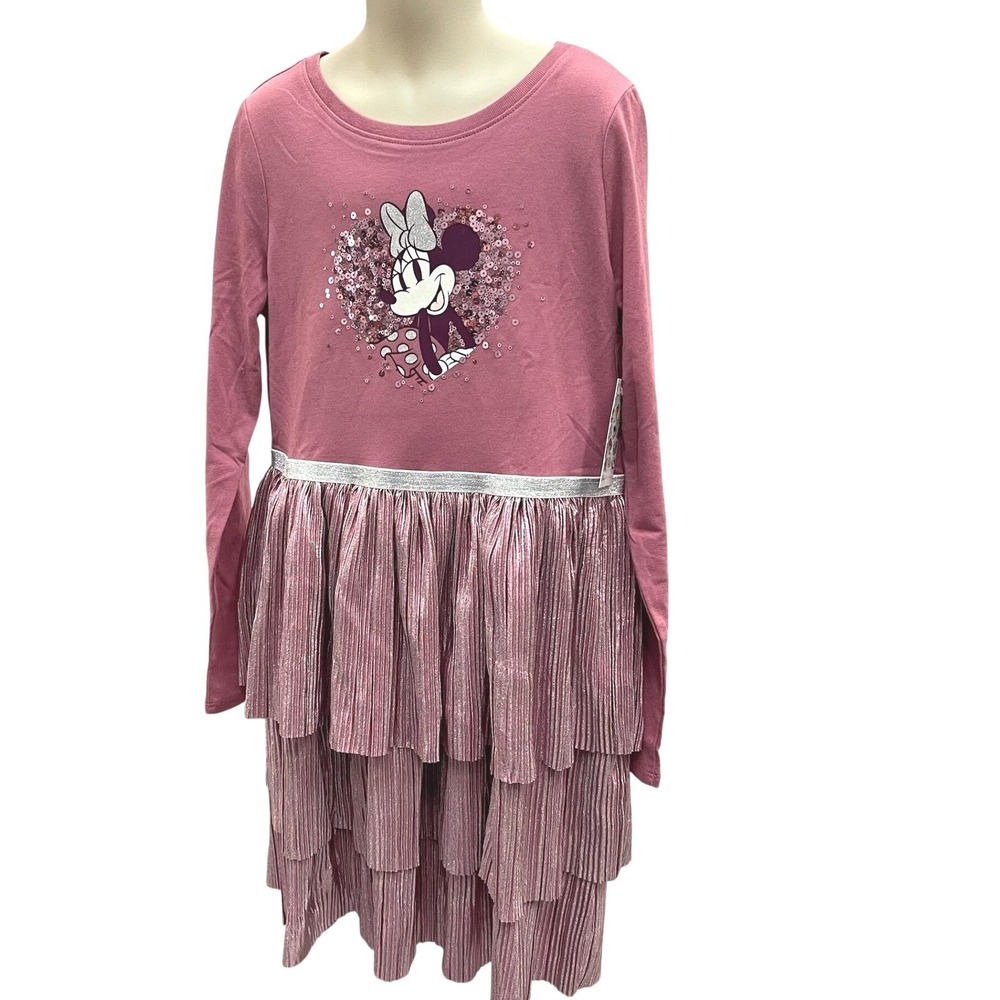 Disney Jumping Beans Minnie Mouse Pink Sequin Tiered Pleated‎ Dress Kids Size 10